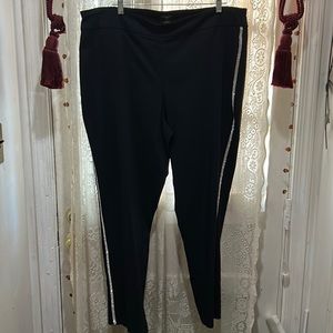 JM COLLECTION-BEAUTIFUL BLACK STRETCHY DRESSY CASUAL SLACKS W/RHINESTONES TRIM